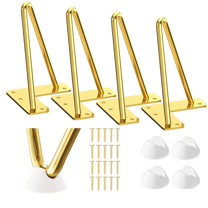 SMARTSTANDARD 6 Inch Hairpin Furniture Legs, 3/8'' Rods Metal Home DIY Projects for Nightstand, Coffee Table, Cabinet with Rubber Floor Protectors, Gold Set of 4PCS - Image 1